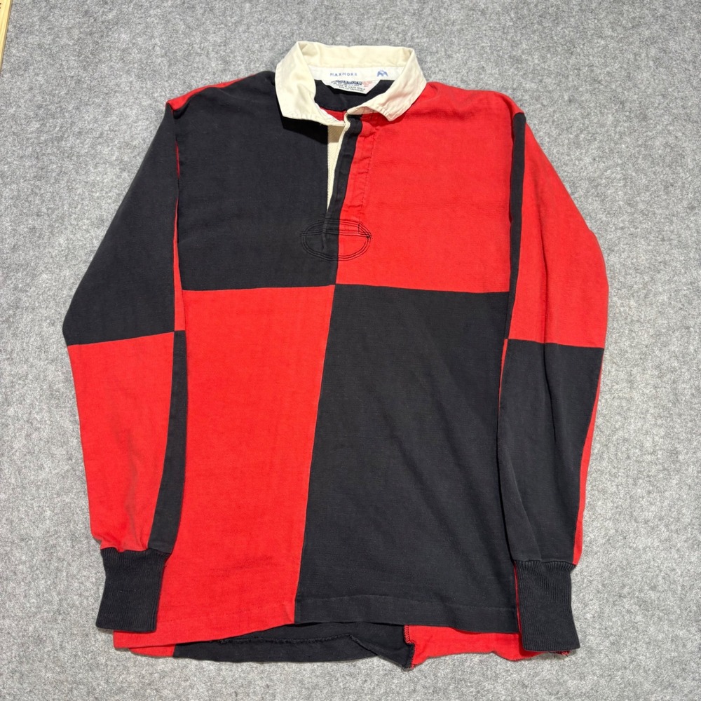 Vintage Maxmore Rugby XL Red‎ Black Colorblock Harlequin Cotton South Africa